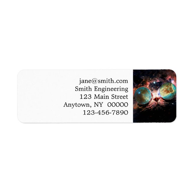Minimalist cat with sunglasses in space label (Front)