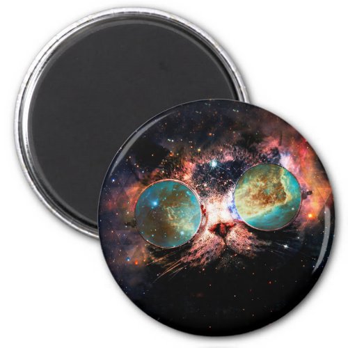 Minimalist cat with sunglasses in space magnet