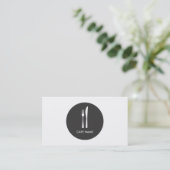 Minimalist Catering Fork and Knife Circle Logo Business Card (Standing Front)