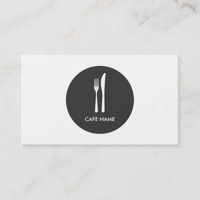 Minimalist Catering Fork and Knife Circle Logo Business Card (Front)