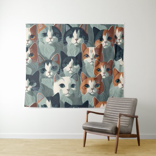 Minimalist Cats Collage Wallpaper Tapestry