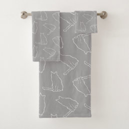 Minimalist Cats Modern Gray Pattern Bath Towel Set