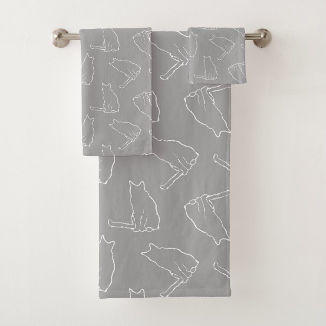 Minimalist Cats Modern Gray Pattern Bath Towel Set (Insitu)