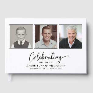 Minimalist Celebrating The Life 3 Photos Funeral Guest Book