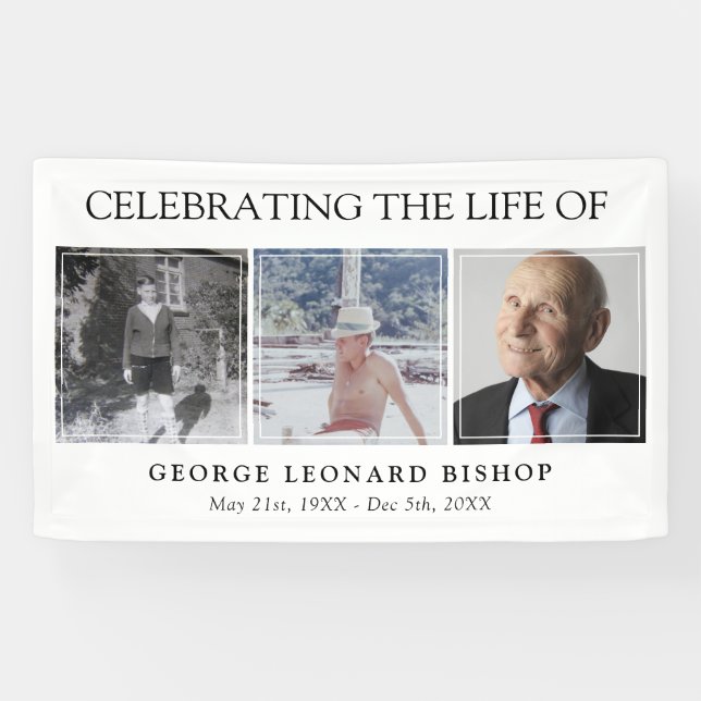 Minimalist Celebration of Life 3 Photos Funeral Banner (Horizontal)