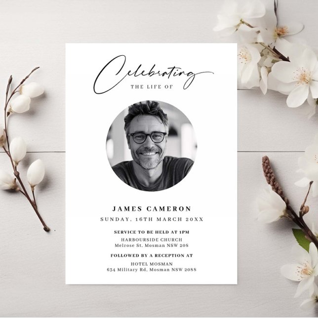 Minimalist Celebration of Life Funeral Photo Invitation (Creator Uploaded)