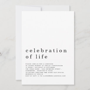 Minimalist Celebration of Life Luncheon Invitation