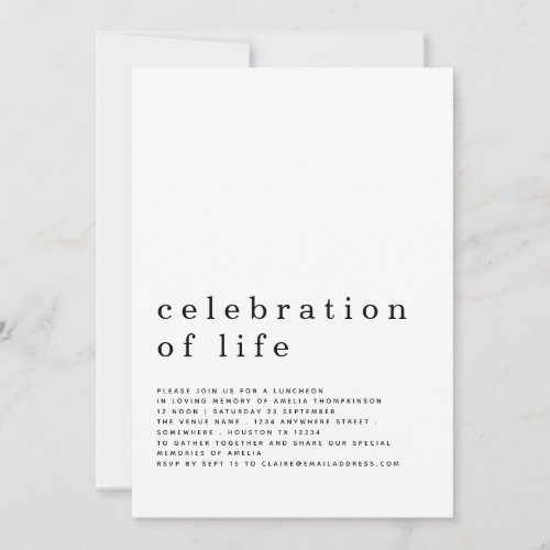 Minimalist Celebration of Life Luncheon Invitation