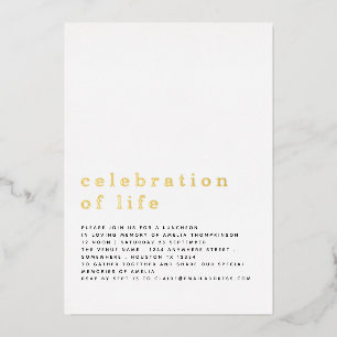 Minimalist Celebration Of Life Luncheon Real Foil Invitation