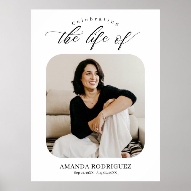 Minimalist Celebration of Life Photo Black&White Poster (Front)
