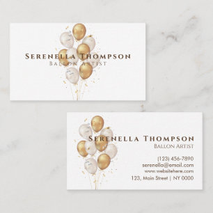 Minimalist Celebration Stylish Balloon Gold White Business Card