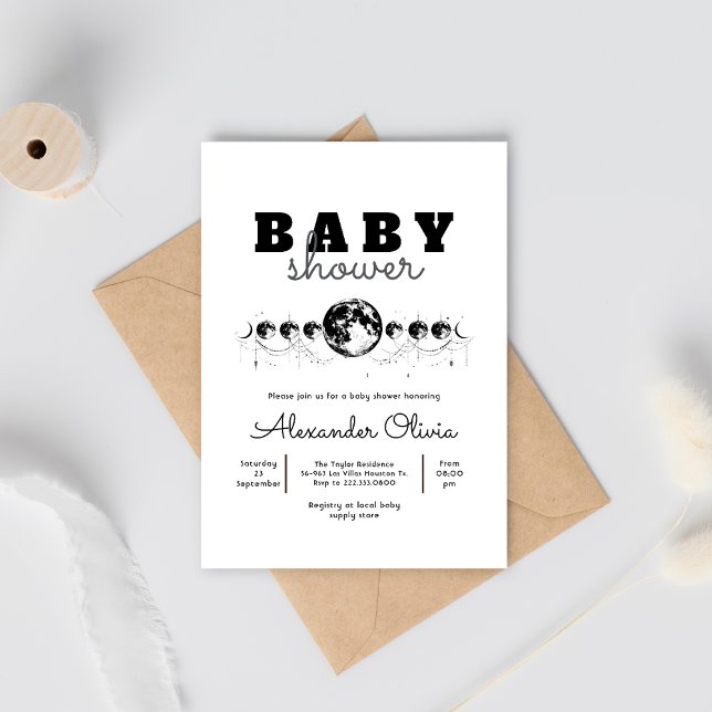 Minimalist Celestial and Mystical Moon Baby Shower Invitation (Creator Uploaded)
