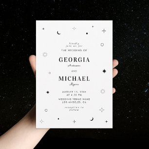 Minimalist Celestial Black & White Photo Wedding Invitation