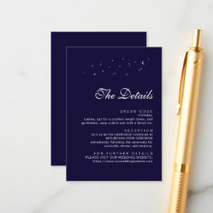 Minimalist Celestial Midnight Blue Wedding Details Enclosure Card