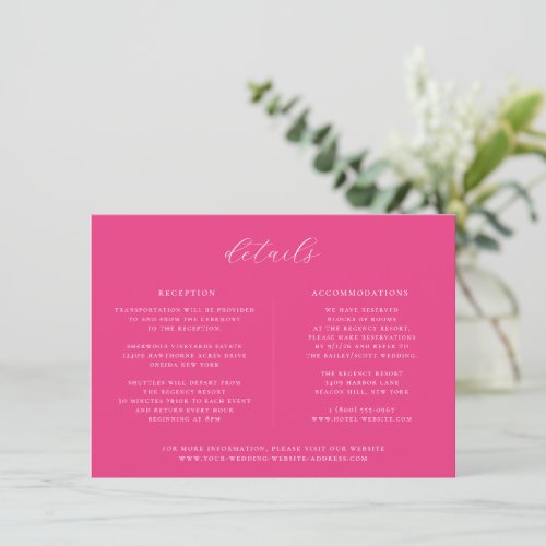 Minimalist Cerise Pink Wedding Details Card