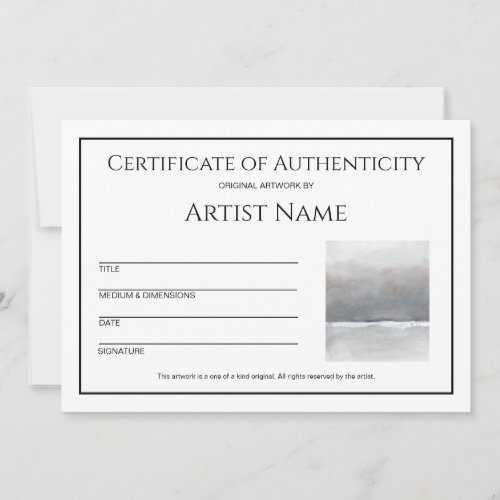 Minimalist Certificate of Authenticity Art Photo Holiday Card