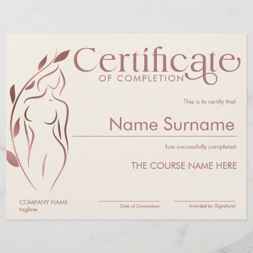 Minimalist Certificate of Completion Body Sculptin