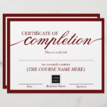 Minimalist Certificate of Completion Red Award<br><div class="desc">Modern Minimalist Certificate of Completion Awards (Red) .</div>