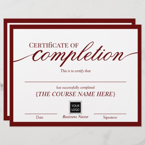 Minimalist Certificate of Completion Red Award