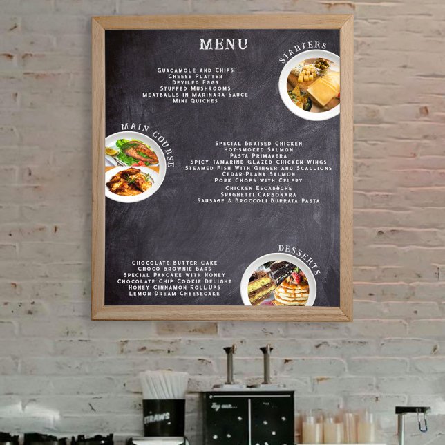 Minimalist Chalkboard Menu Lists and Food Photos Poster (Also available in Instant Digital Download. Click the button under "Choose Your Format" )