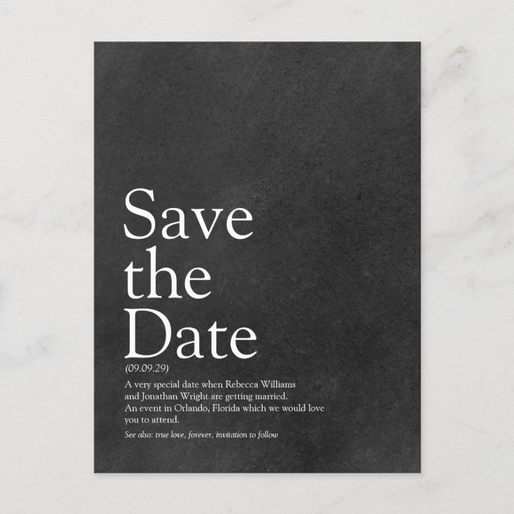 Minimalist Chalkboard Save the Date Definition Announcement Postcard