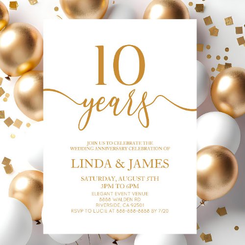 Minimalist Champagne 10th Wedding Anniversary Invitation