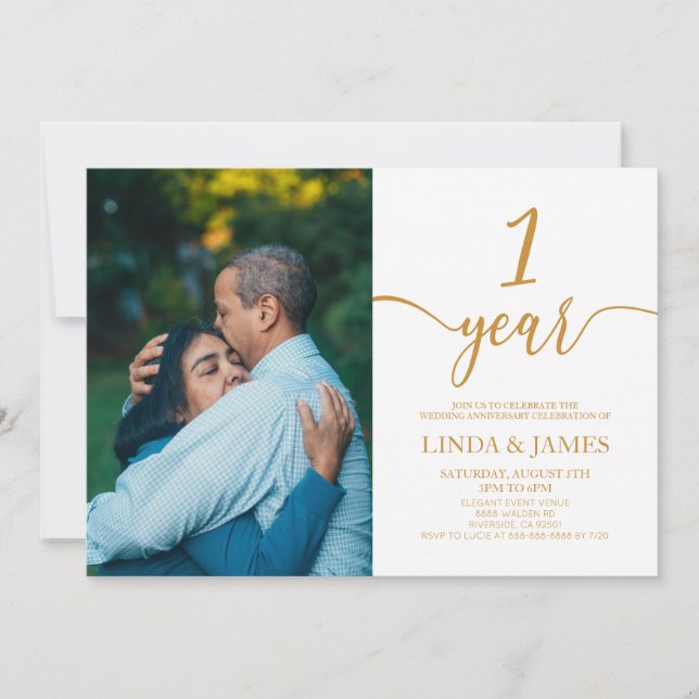 Minimalist Champagne 1st Wedding Anniversary Invitation (Front)