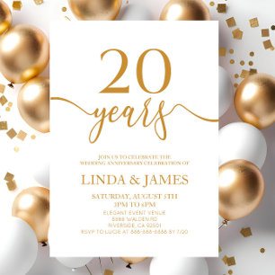 Minimalist Champagne 20th Wedding Anniversary Invitation