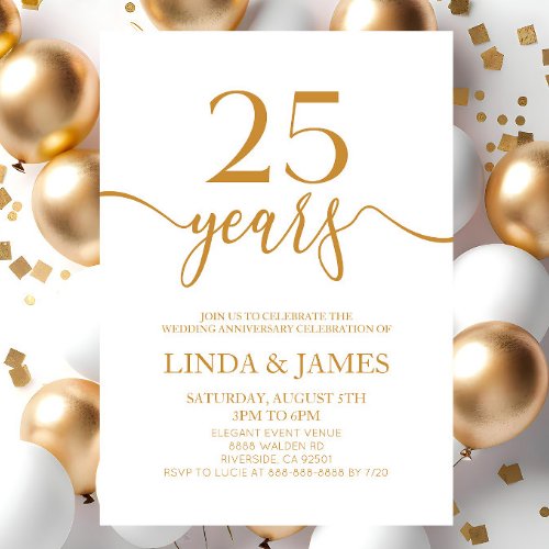 Minimalist Champagne 25th Wedding Anniversary Invitation