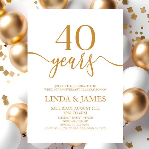 Minimalist Champagne 40th Wedding Anniversary Invitation