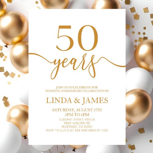 Minimalist Champagne 50th Wedding Anniversary Invitation