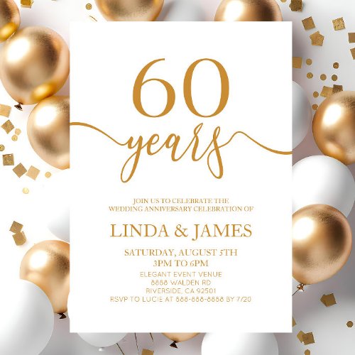 Minimalist Champagne 60th Wedding Anniversary Invitation