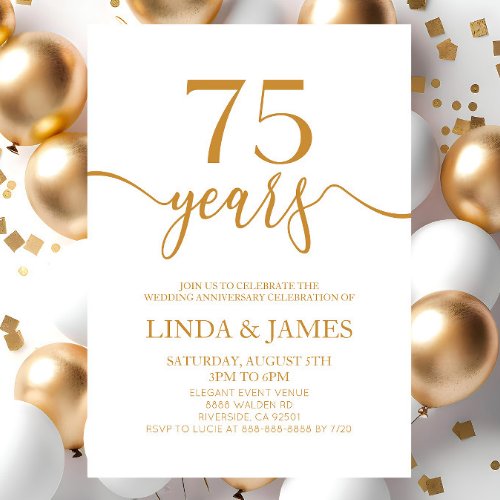 Minimalist Champagne 75th Wedding Anniversary Invitation