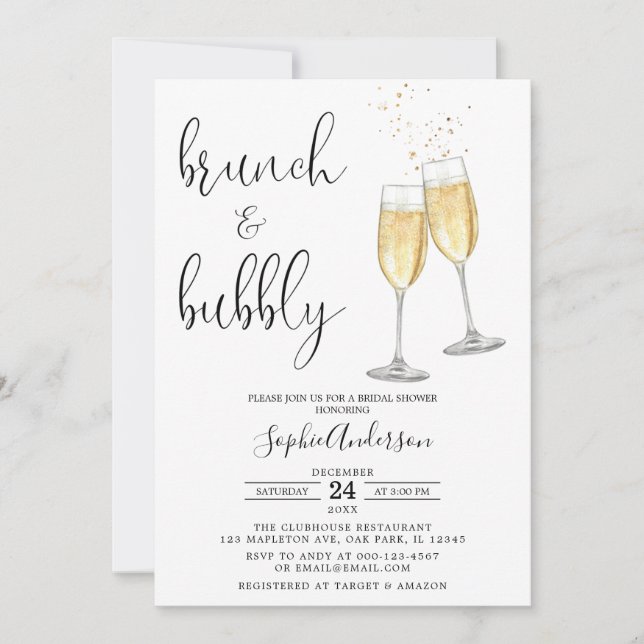 Minimalist Champagne Brunch & Bubbly Bridal Shower Invitation (Front)