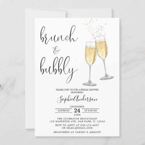 Minimalist Champagne Brunch  Bubbly Bridal Shower Invitation