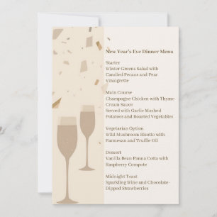Minimalist Champagne Party Menu Elegant Beige Invitation