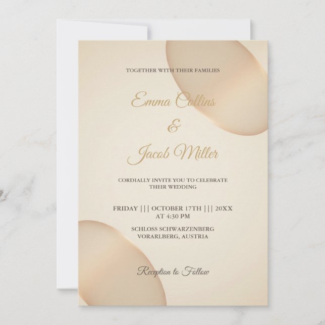 Minimalist Champagne Pebble Ivory Wedding Invitation (Front)