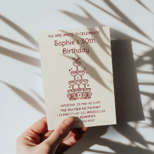 Minimalist Champagne Tower 30th Birthday Party Invitation