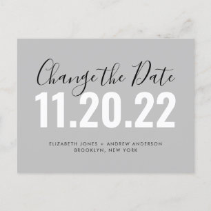 Minimalist Change of Date Wedding Postponement Announcement Postcard