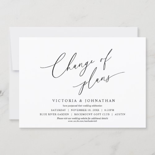 Minimalist Change of Plans change the date Invitation