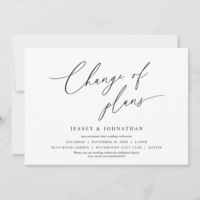 Minimalist, Change of Plans, wedding postponed Invitation (Front)