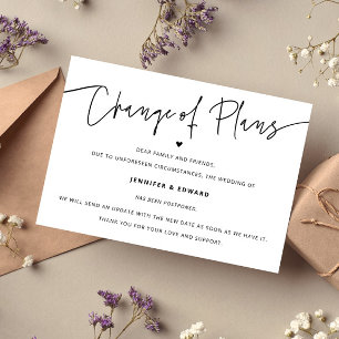 Minimalist Change Of Plans Wedding Update White Invitation