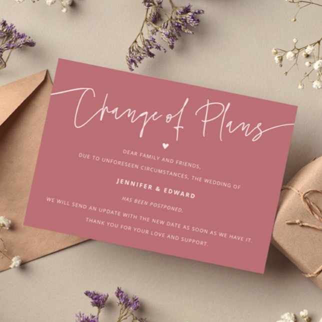 Minimalist Change Plans Wedding Update Pink Invitation (Creator Uploaded)