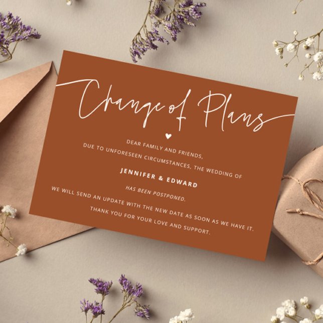 Minimalist Change Plans Wedding Update Terracotta Invitation (Creator Uploaded)