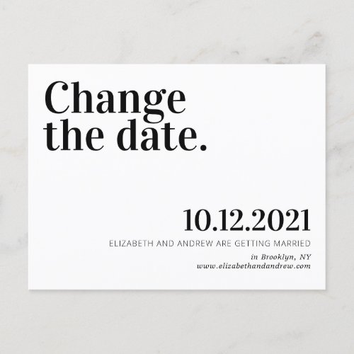 Minimalist Change the Date Wedding Postponement Announcement Postcard