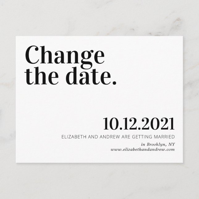 Minimalist Change the Date Wedding Postponement Announcement Postcard (Front)