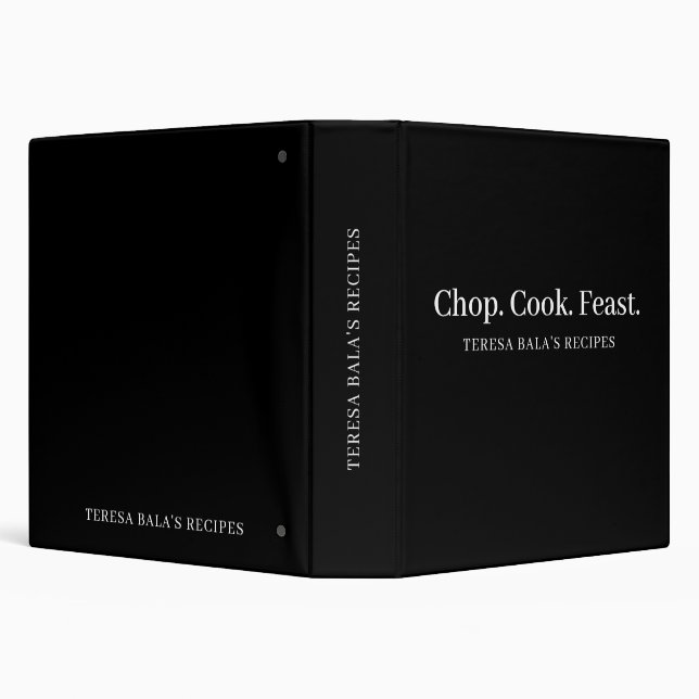 Minimalist Charcoal Black Cook Eat Repeat 3 Ring Binder (Background)
