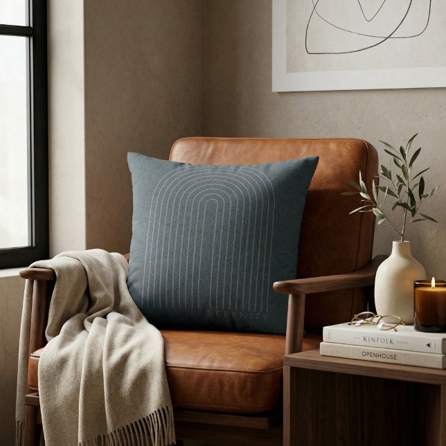 Minimalist Charcoal Blue Arch Line Art Quiet Luxur Throw Pillow (Minimalist Charcoal Blue Arch Line Art Quiet Luxur Throw Pillow)