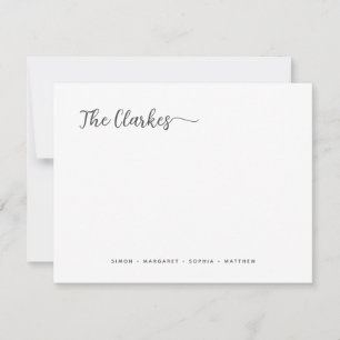 Minimalist Charcoal Dark Gray Family Stationery Note Card