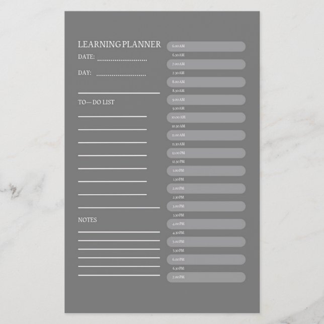Minimalist Charcoal Grey Daily Learning Planner Flyer (Front)